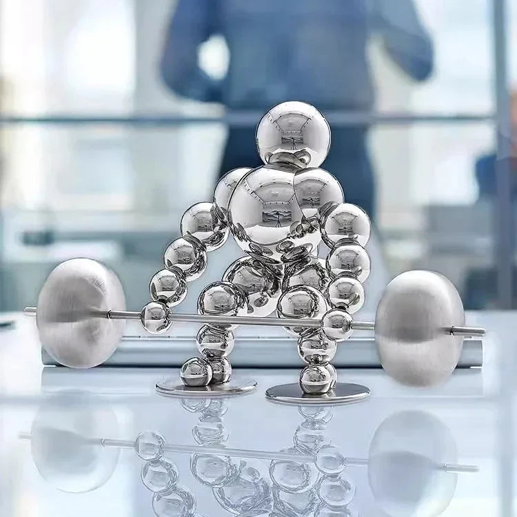Abstract Weightlifter Stainless Steel Sculptures